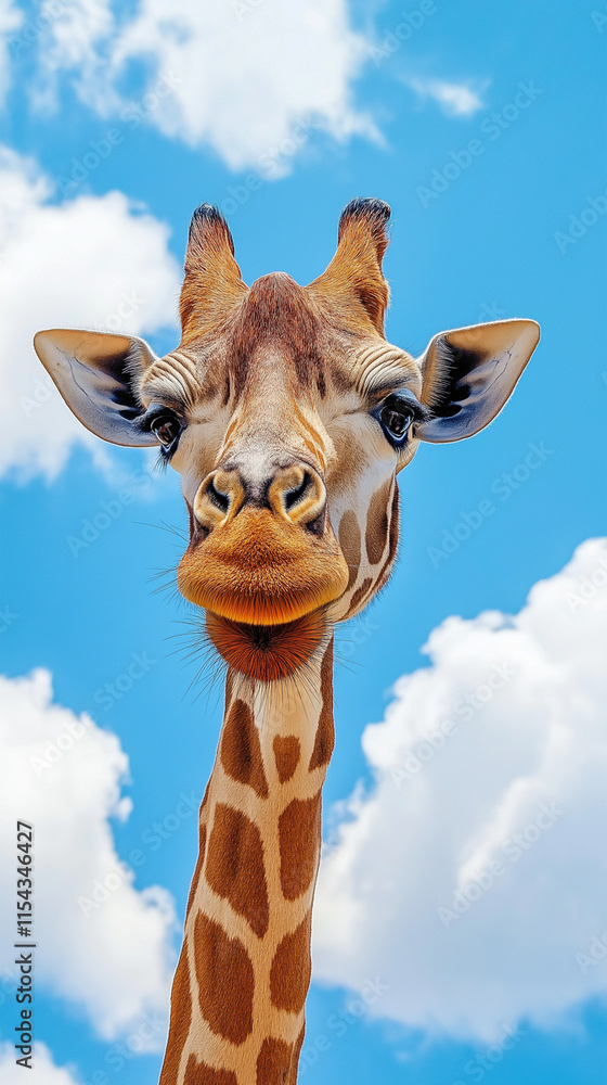 Fototapeta premium giraffe animal head air cloud copy space funny ai generated vertical visual concept