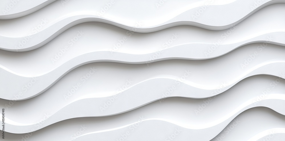 Fototapeta premium A white seamless pattern in 3D illustration, depicting waves with light and shadow effects, intended for wall decoration.