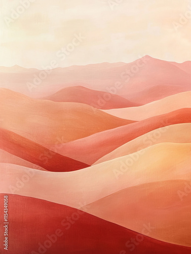 watercolour, landscape, abstract landscape, a soft pastel painting of an arid desert landscape, featuring rolling hills and distant sand dunes under the clear sky. the colors blend seamlessly from lig