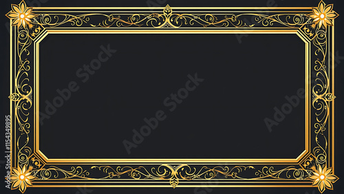 Golden Frames Set. Thin Line Gold Borders Luxury Minimalist Collection. Premium Vector Brass Outline Geometric Rectangles. Linear Decorative Banners with Black Background. Isolated