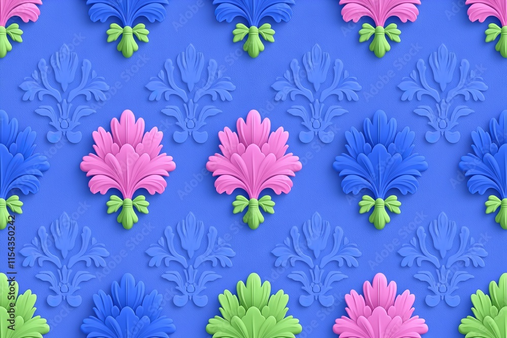 Fototapeta premium A flawless damask pattern background with neon gradient hues.