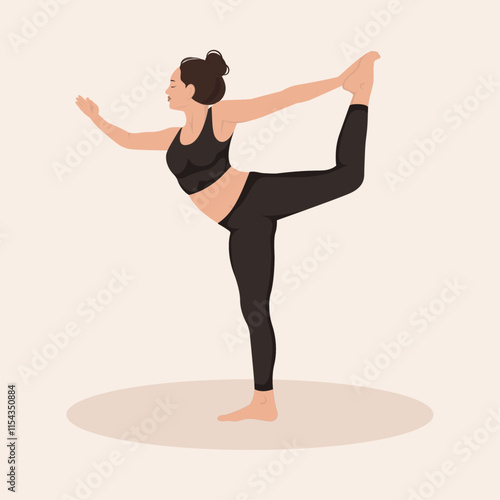 Woman doing yoga asana Natarajasana Lord of the dance pose, vector illustration