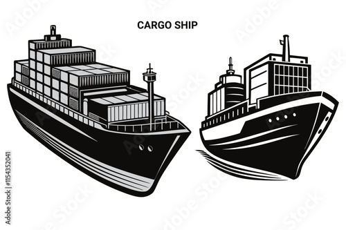 Customizable Cargo Ship Silhouette Vector Illustration