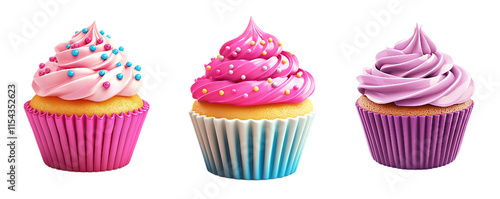3D Icon of cupcake, cartoon style isolated on a transparent background, designed as a game art asset. Simple yet detailed design, vibrant colors, and isometric view
