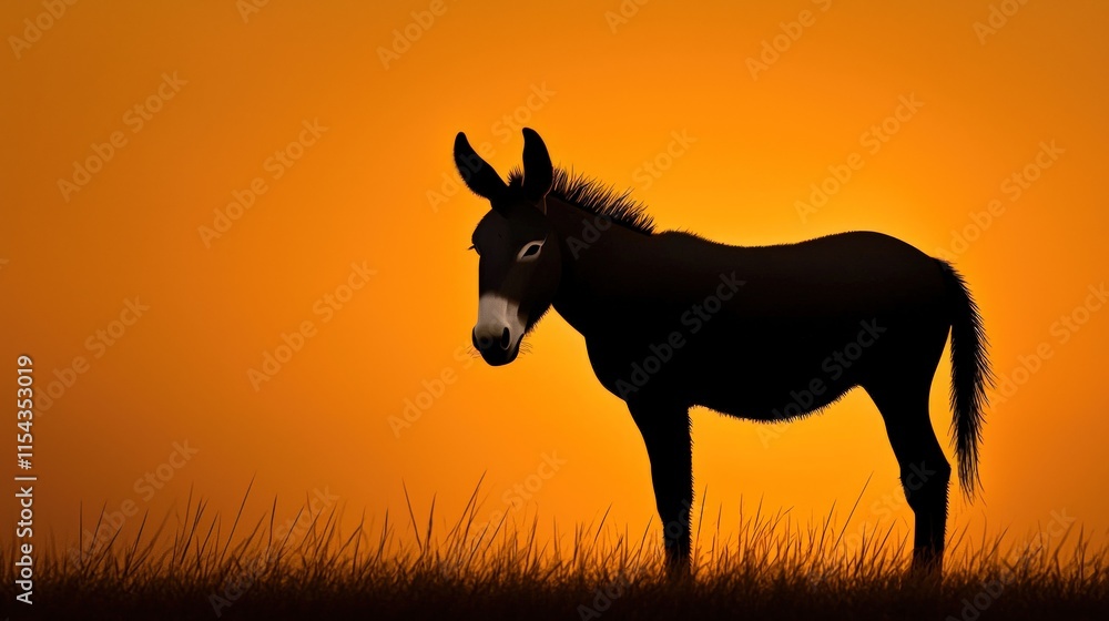 Silhouette of a donkey at sunset. Silhouette of a donkey at sunset.