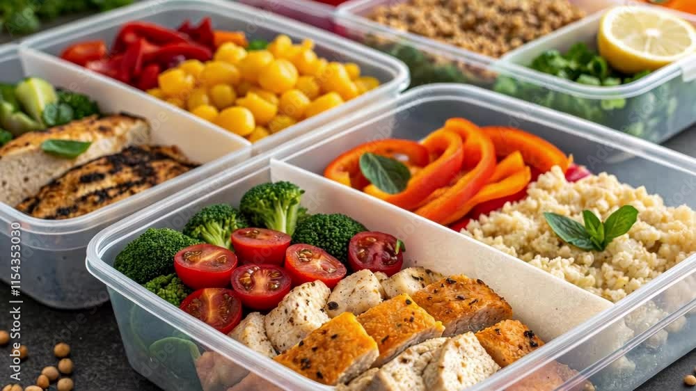 Meal Prep Containers A close image of meal prep containers filled with colorful meals each section holding a mix of proteins carbohydrates and vegetables illustrating the Meal Prep Containers A close image of meal prep containers filled with colorful meals each section holding a mix of proteins carbohydrates and vegetables illustrating the