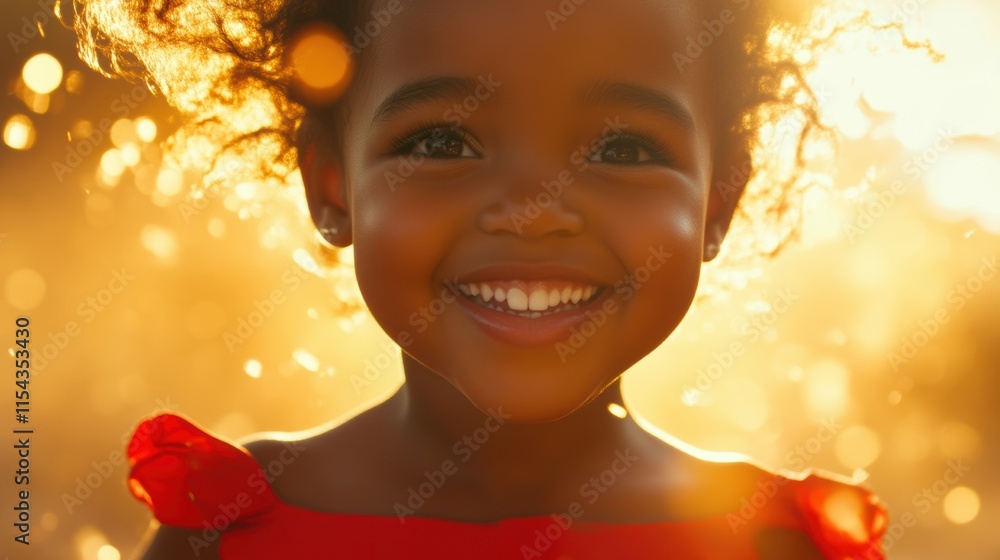 Joyful portrait of a smiling child with radiant sunlight Joyful portrait of a smiling child with radiant sunlight