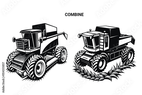 Customizable Combine Harvester Silhouette Vector Illustration