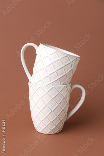 Stacked white ceramic coffe...