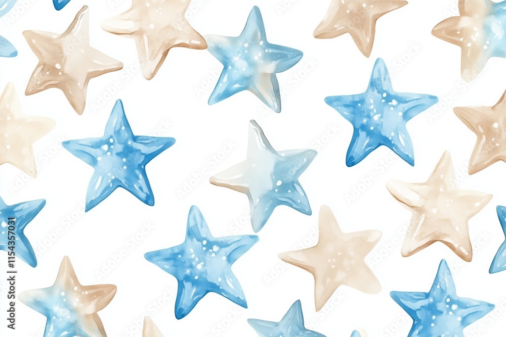 Seamless watercolor pattern of cute blue and beige stars on a white background ideal for children s room decor playful design elements Seamless watercolor pattern of cute blue and beige stars on a white background ideal for children s room decor playful design elements
