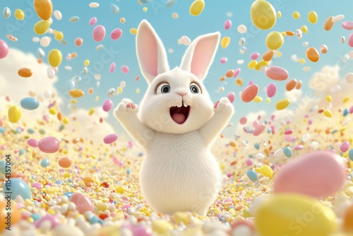 A Joyful Bunny is celebrating Easter with colorful eggs, creating a magical atmosphere that captures the holiday spirit and brings joy to everyone, making it a truly special occasion