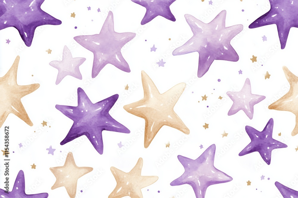 Seamless watercolor pattern of cute violet and beige stars on a white background ideal for children s room decor playful design elements Seamless watercolor pattern of cute violet and beige stars on a white background ideal for children s room decor playful design elements