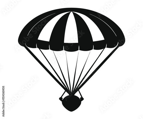 Black Silhouette Parachute Descent Vector Graphic