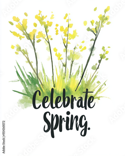 Minimalist Spring Greeting Card Design with Watercolor Meadow photo