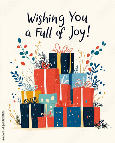 Bright Playful Birthday Card with Presents and Happy Message