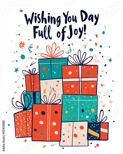 Bright Playful Birthday Card with Presents and Happy Message