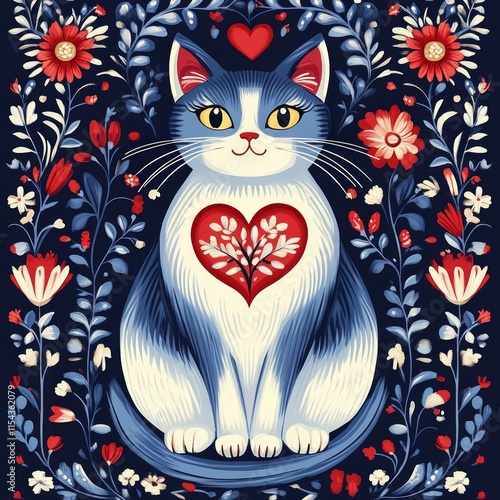 Charming cat surrounded by vibrant flowers.