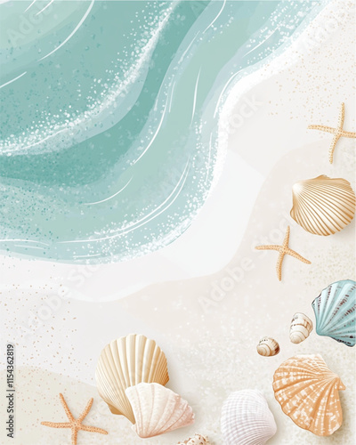 Beachthemed wedding invitation with minimalist flat illustration
