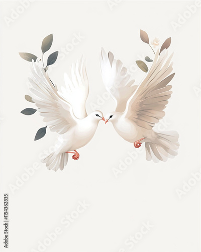 Wedding thank you card with doves and elegant script
