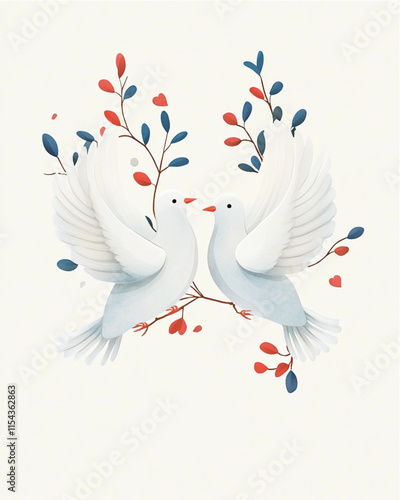 Wedding thank you card with doves and elegant script