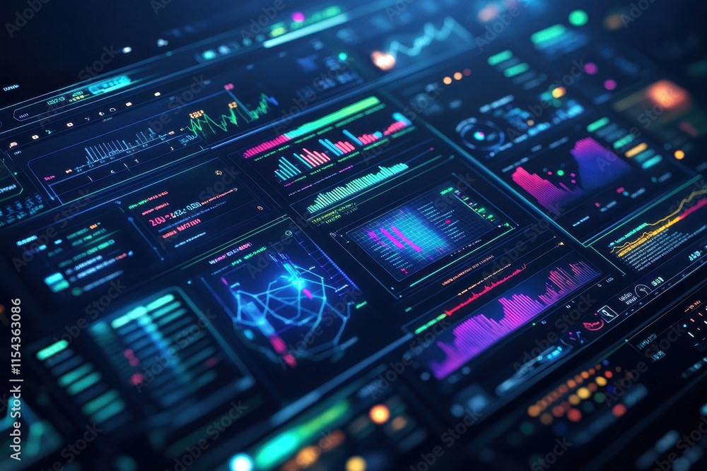 Obraz premium A digital dashboard displaying various data visualizations and analytics.