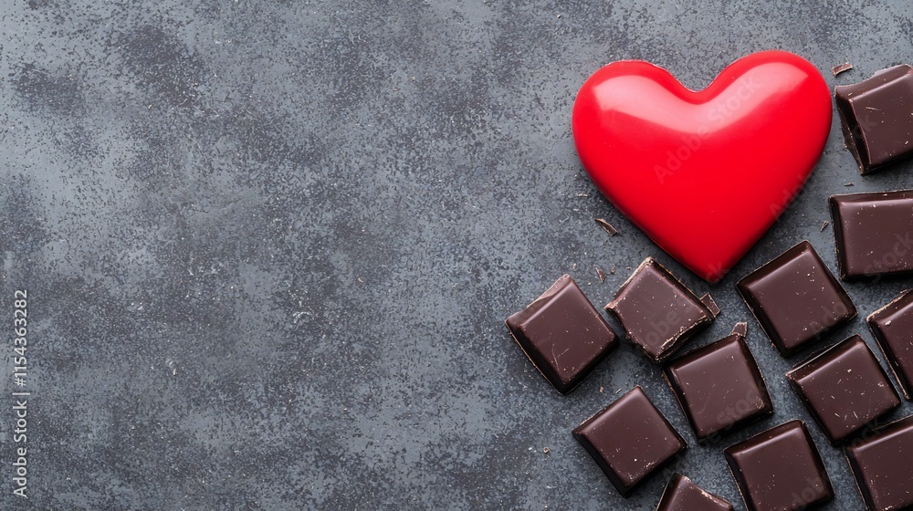 Obraz premium Valentine's Day Romantic Dark Chocolate Red Heart on Gray Background