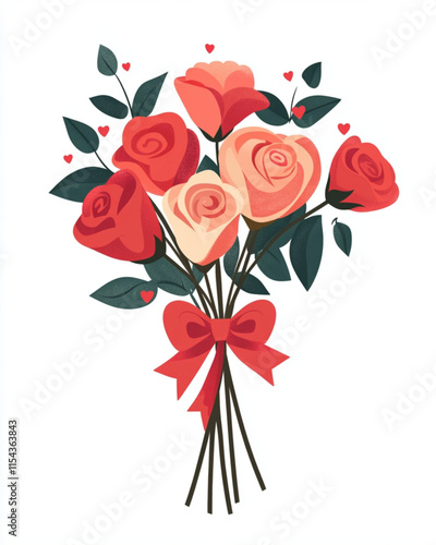 Valentines Day flower delivery service logo with roses and heart ribbon