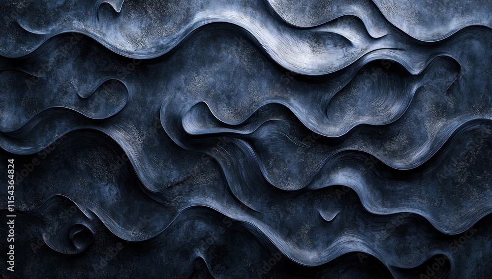 Obraz premium Abstract dark blue metallic wavy texture background.