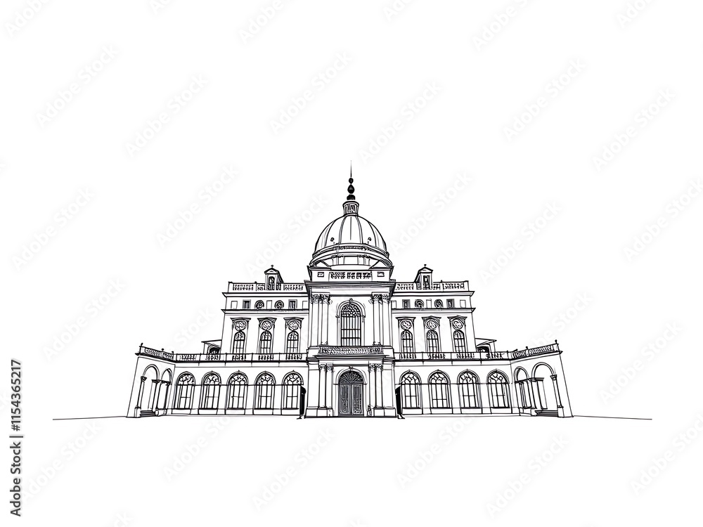 Obraz premium Elegant Grand Building Line Drawing Illustration. AI Generated