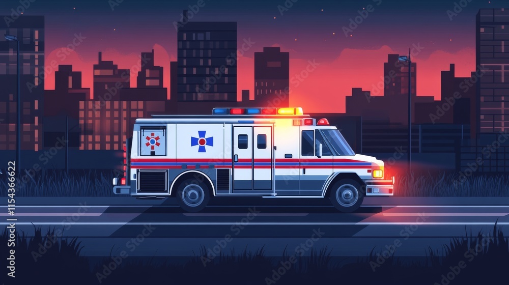 Obraz premium Urban Emergency Vehicle in Harsh Light Background