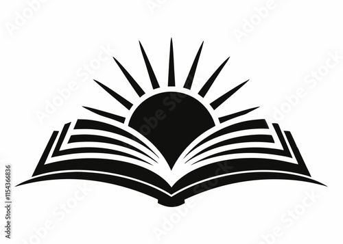 Open Book with Rising Sun Illustration Symbolizing Knowledge