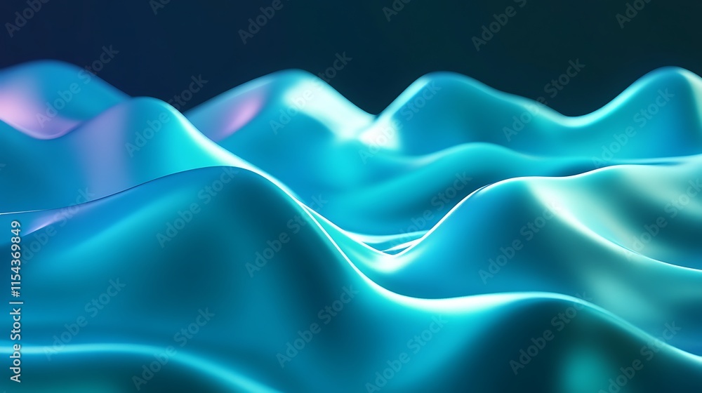 Obraz premium Fluid Teal 3D Render: Dreamlike Abstract Waves, Iridescent Texture. AI Generated