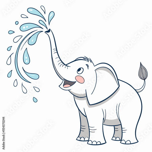 A delighted elephant blowing water from its trunk in the air Illustrator Artwork