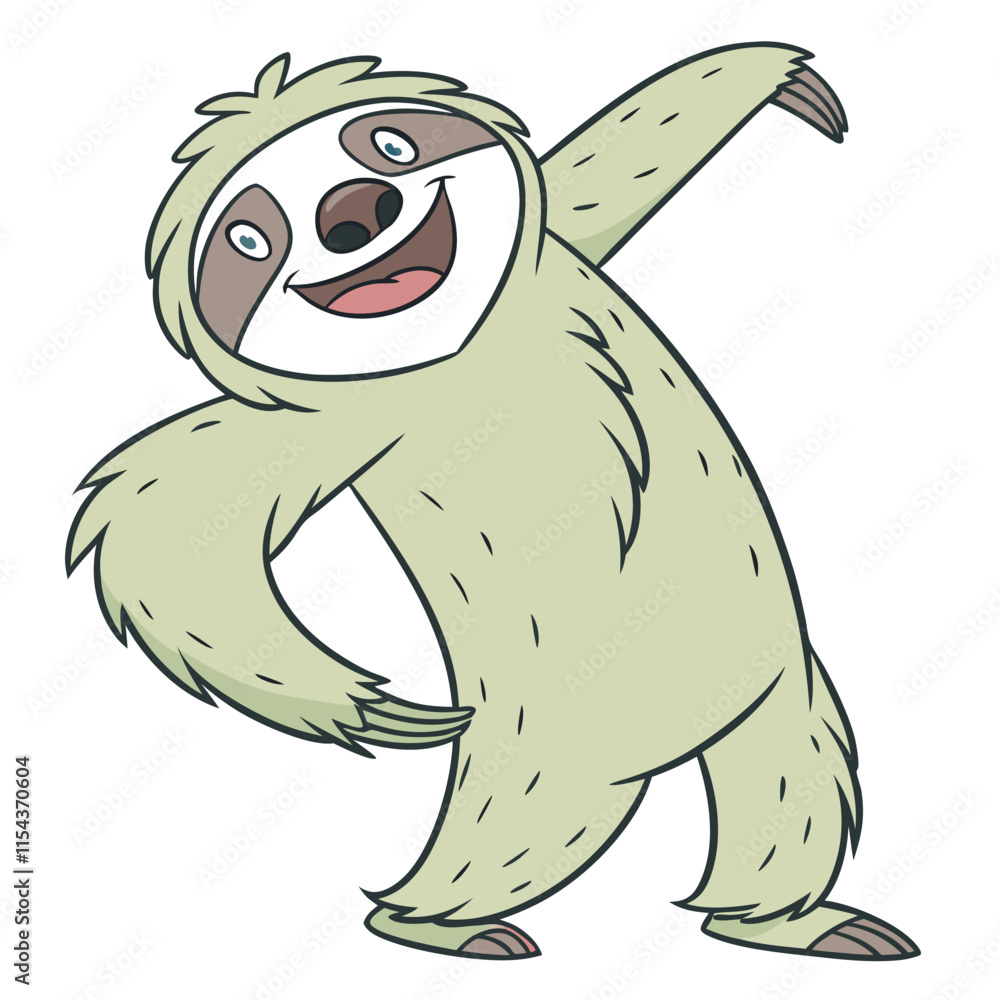 Fototapeta premium A Happy Sloth Standing Cheerfully Against a White Background