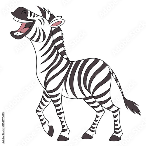 A joyful zebra with its head tilted, appearing to giggle