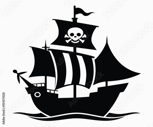 Black Silhouette Pirate Ship Sailing Image
