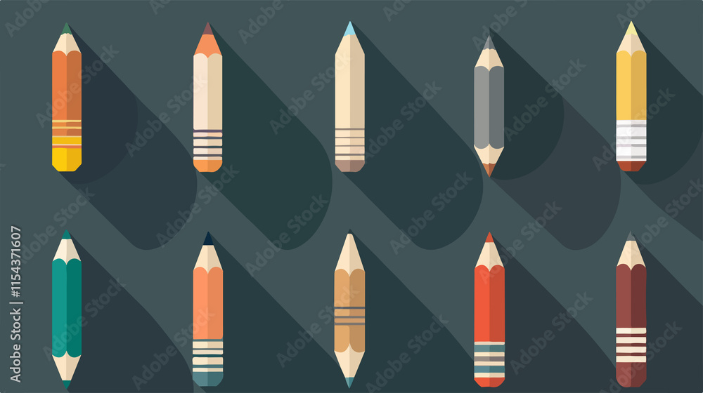 Professional Pencil Flat Icon Vector Set Illustration Professional Pencil Flat Icon Vector Set Illustration