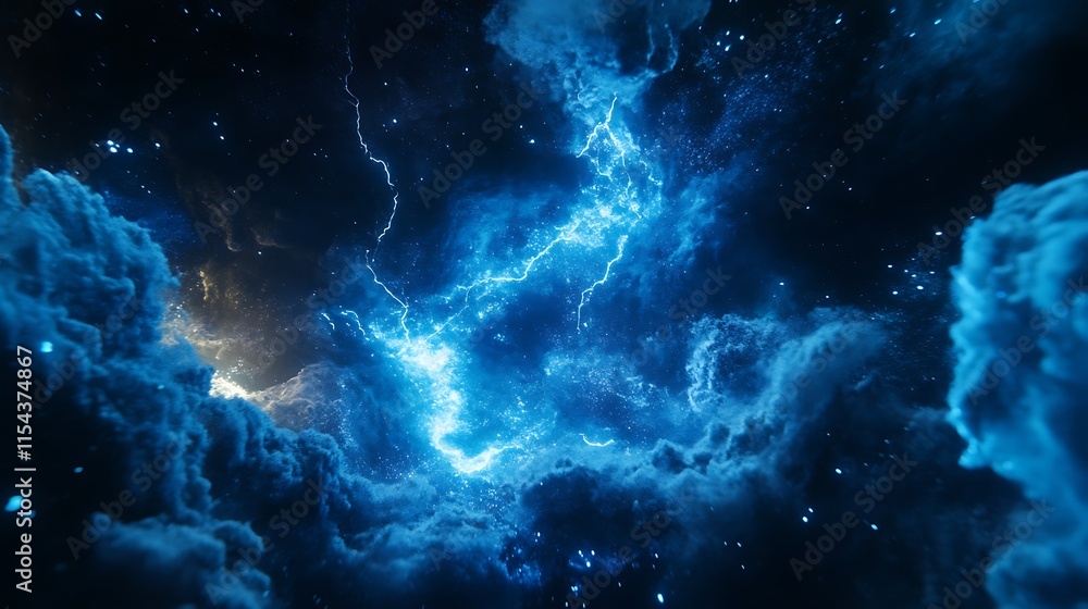 Stunning Digital Painting: Electric Blue Nebula Swirling Mysteriously Through Space. AI Generated Stunning Digital Painting: Electric Blue Nebula Swirling Mysteriously Through Space. AI Generated