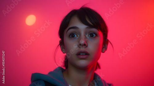 Teenager student girl isolated on purple background with surprise facial expression