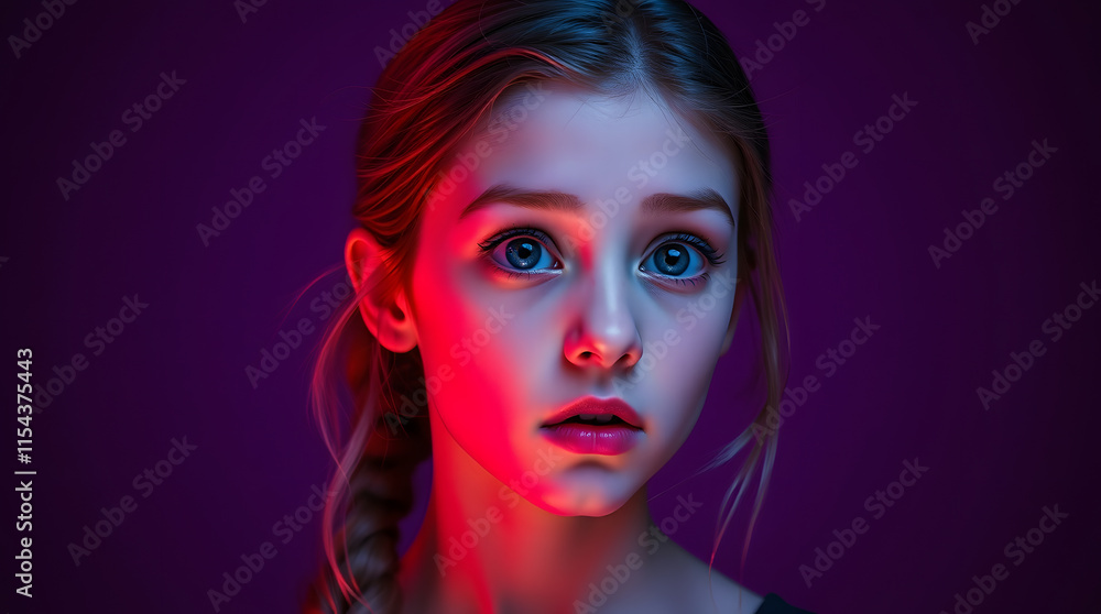 Φωτογραφία Teenager student girl isolated on purple background with surprise facial express