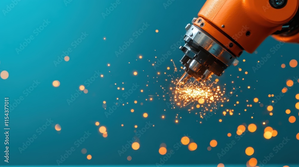 A robotic arm shows off its welding capabilities, with sparks flying against a solid backdrop. The image epitomizes high-tech efficiency and modern innovation. A robotic arm shows off its welding capabilities, with sparks flying against a solid backdrop. The image epitomizes high-tech efficiency and modern innovation.