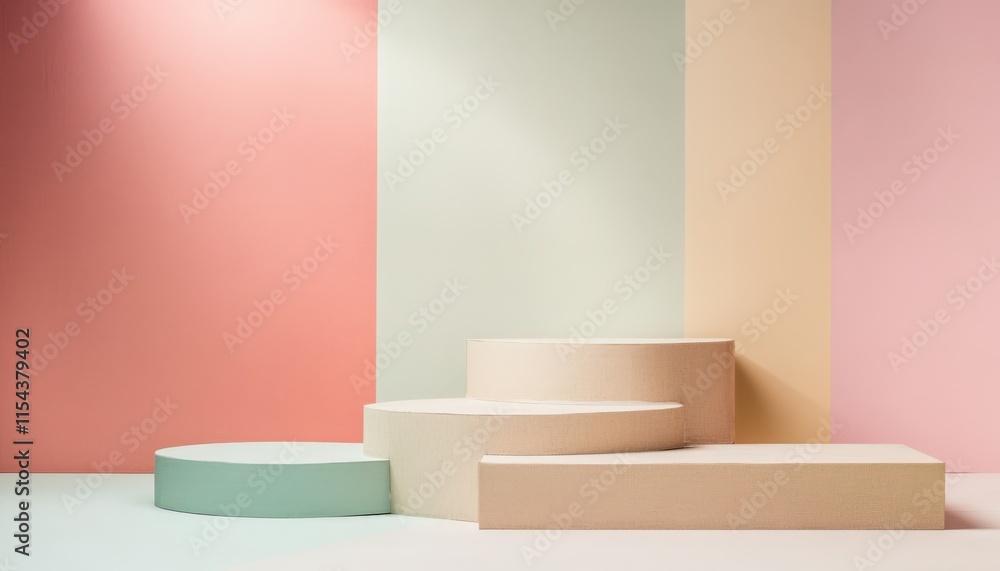 Pastel Background with Modern Geometric Display Platforms Pastel Background with Modern Geometric Display Platforms
