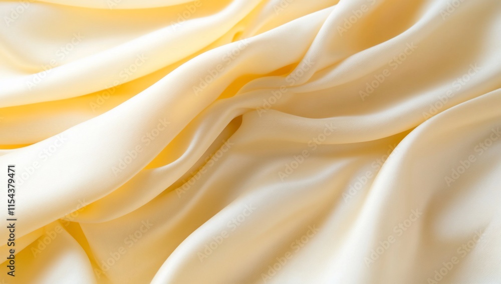 Fototapeta premium Soft, flowing yellow satin fabric with gentle folds and creases.