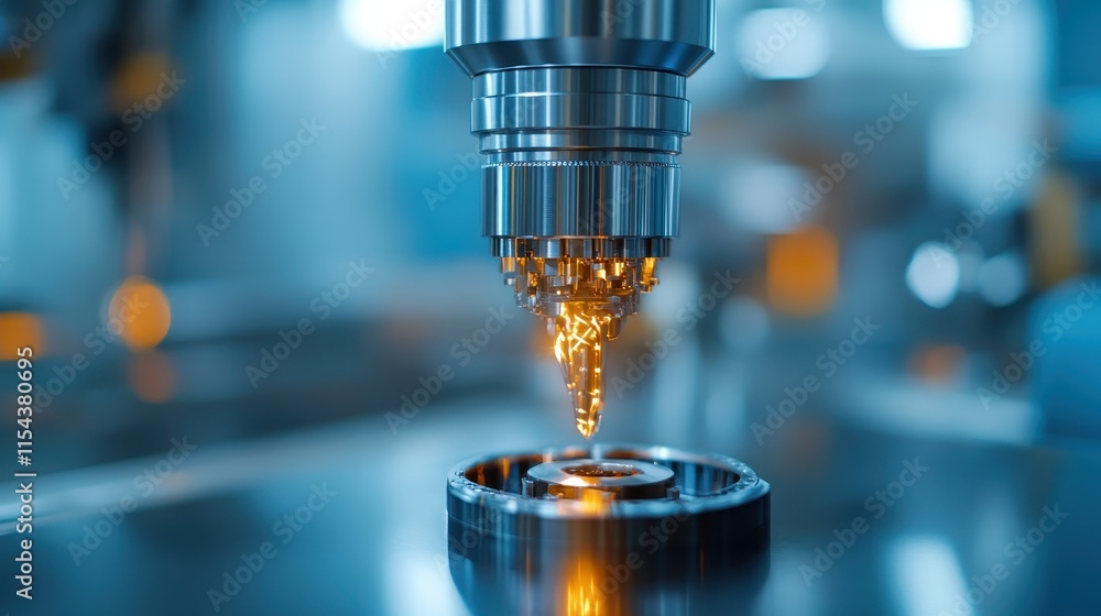 The image captures a detailed view of a high-tech industrial machine component, showcasing precision engineering and modern manufacturing technology under bright lights. The image captures a detailed view of a high-tech industrial machine component, showcasing precision engineering and modern manufacturing technology under bright lights.
