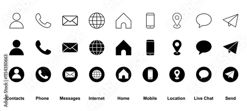 Set of icons phone contact web home email location send share chat message telephone browser address icon collection mobile mail communication business computer