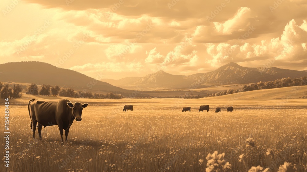 Tranquil Grazing Scene in Soft Sepia Tones Tranquil Grazing Scene in Soft Sepia Tones