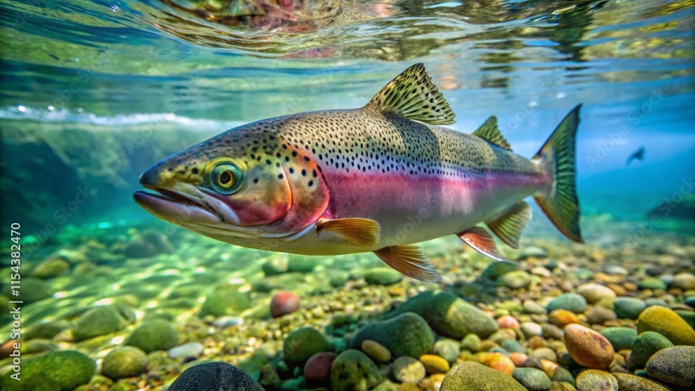 Rainbow trout in clear water, vibrant underwater scene. Rainbow trout in clear water, vibrant underwater scene.