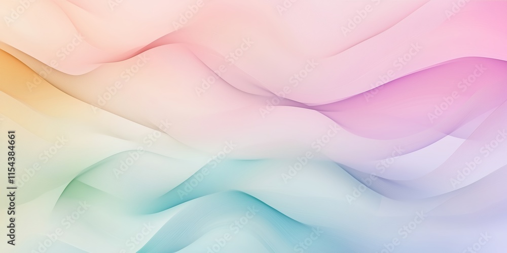 Abstract background with soft pastel gradients, gentle waves, and geometric shapes