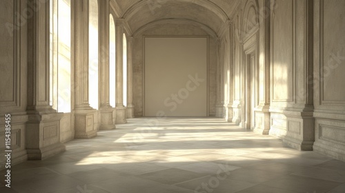 Panoramic Interior with Soft Lighting and Plain Backdrop