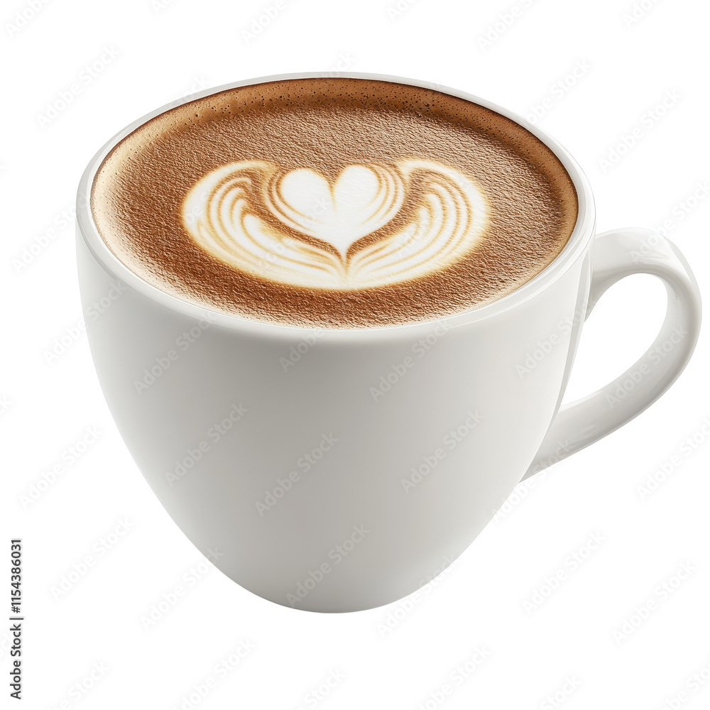 Delicious latte art in a white cup. transparent background Delicious latte art in a white cup. transparent background